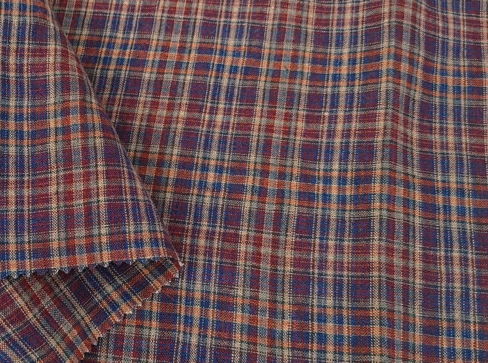 Deep Red Plaid Linen – 100% Linen Fabric, Medium Weight 7082