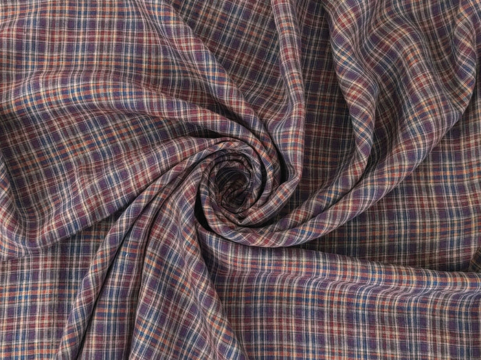 Deep Red Plaid Linen – 100% Linen Fabric, Medium Weight 7082
