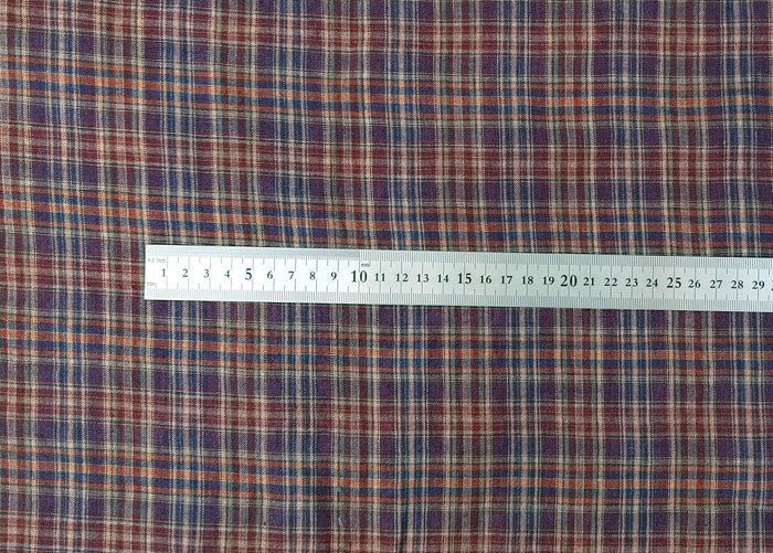 Deep Red Plaid Linen – 100% Linen Fabric, Medium Weight 7082