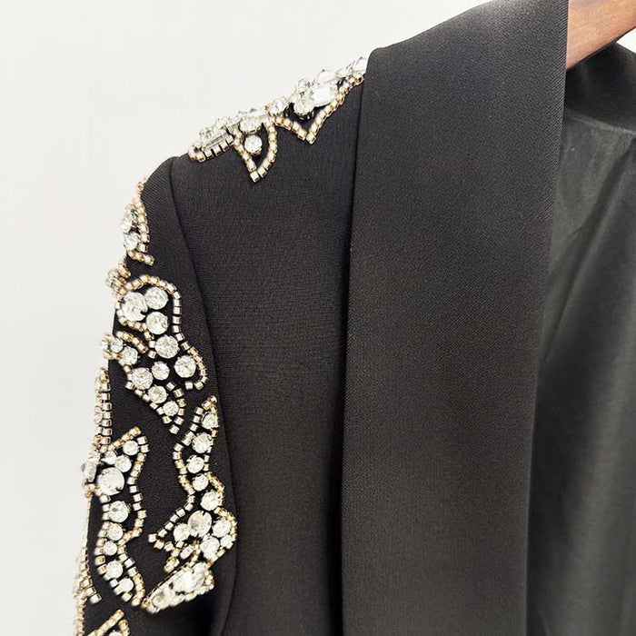 Deep-V Backless Long Evening Dress Black Crystal Beads Maxi Dress