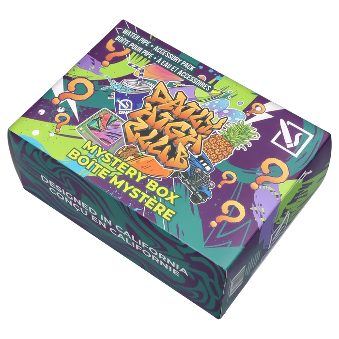 Front view of the DHC - Mystery Box - Fang-tastic - Grape, a colorful, sealed box with illustrated details, appearing as a surprise package.