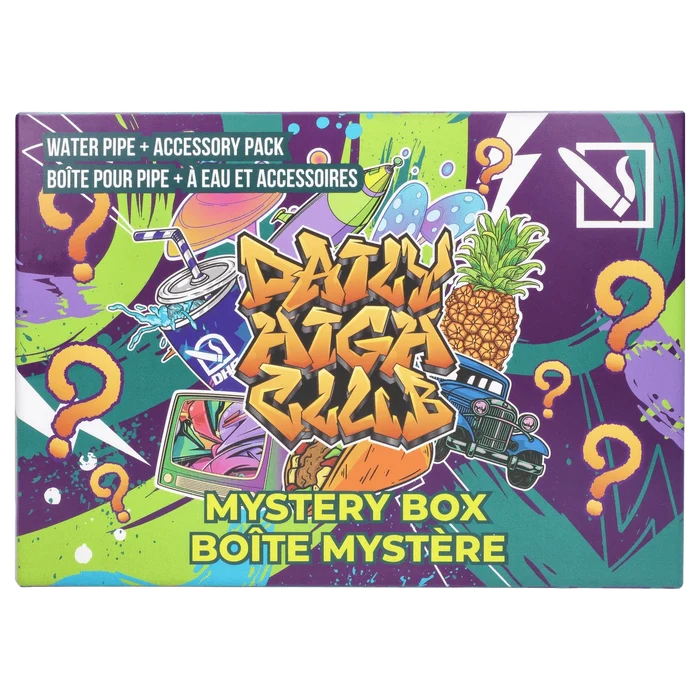 The DHC - Mystery Box - Fang-tastic - Grape presents a colorful, graphic design with whimsical elements and a bold purple color scheme.