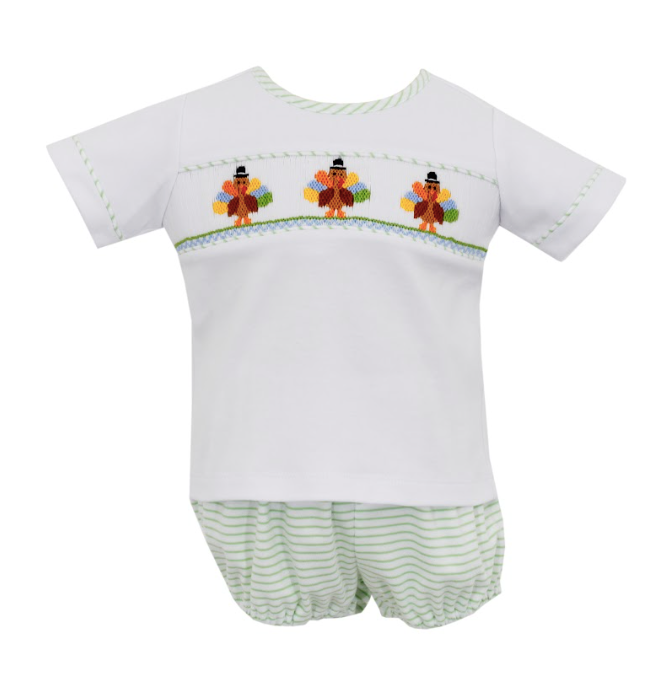 Diaper Set - Green Stripe Turkey