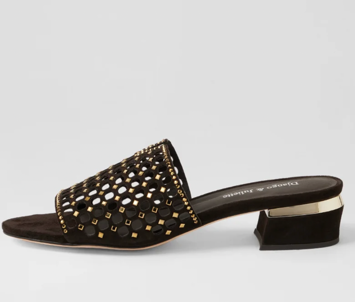 Django & Juliette Tropics Chocolate & Gold Diamanté Mule