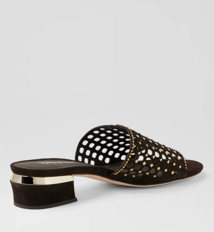 Django & Juliette Tropics Chocolate & Gold Diamanté Mule