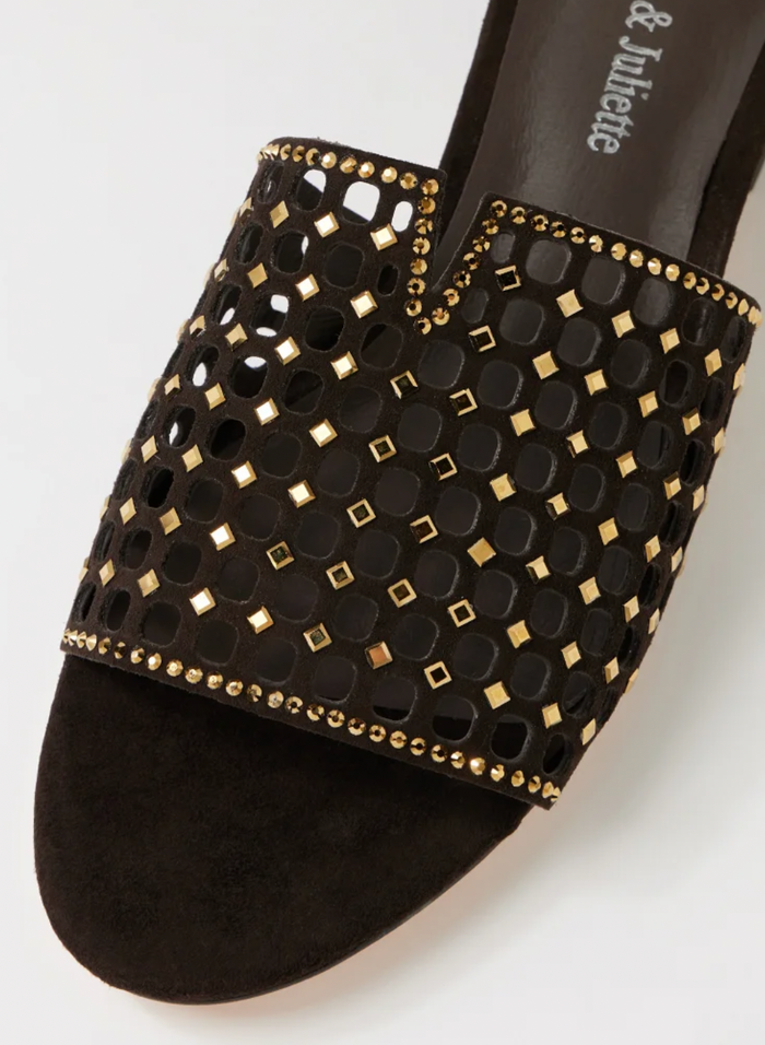 Django & Juliette Tropics Chocolate & Gold Diamanté Mule