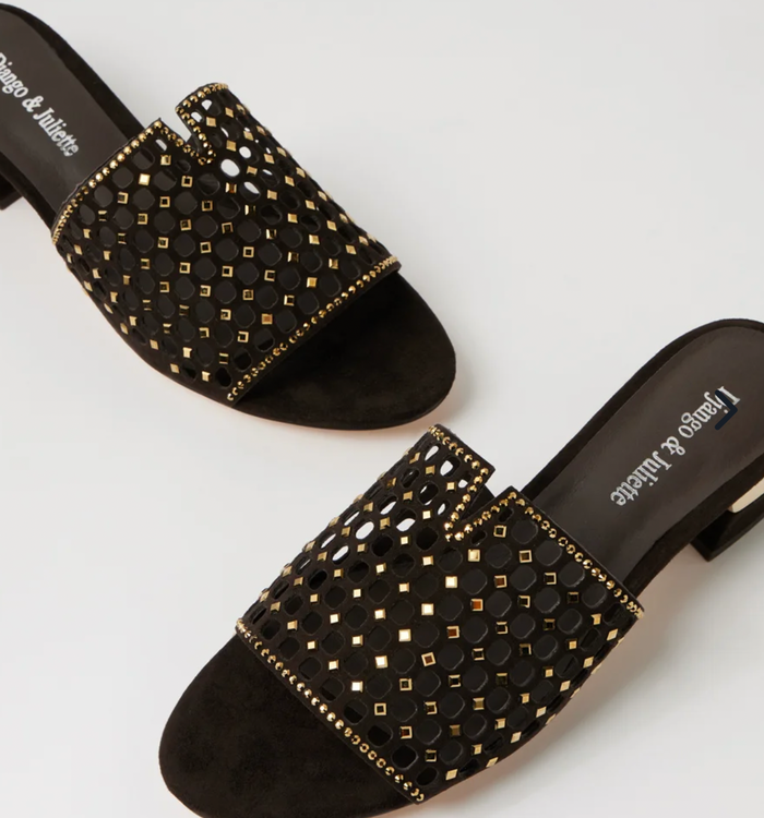 Django & Juliette Tropics Chocolate & Gold Diamanté Mule