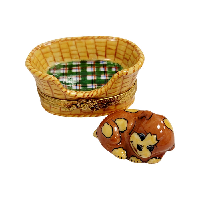 Charming Dog in Basket Decor Porcelain Limoges dog limoges box French Trinket Box