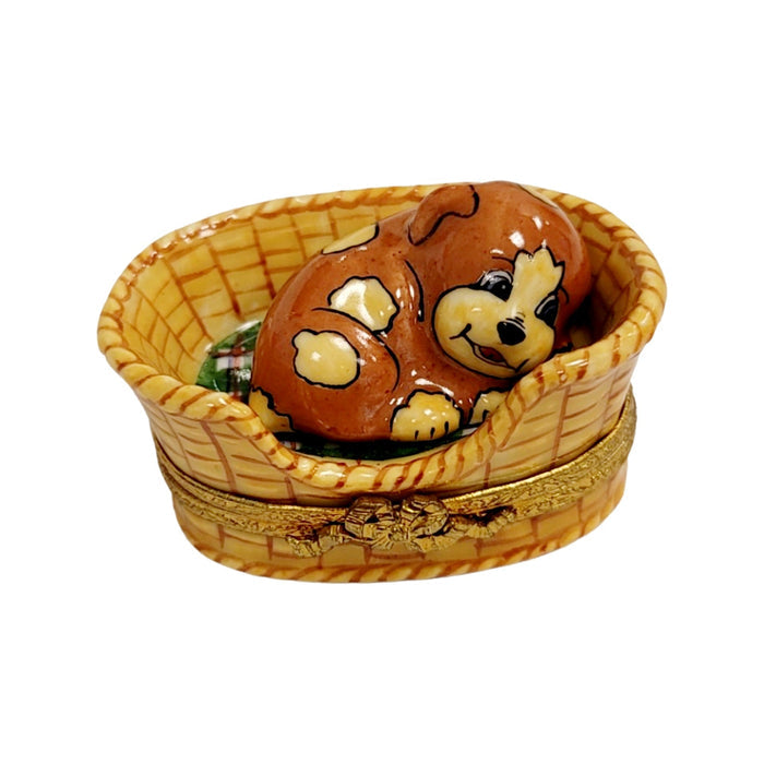 Charming Dog in Basket Decor Porcelain Limoges dog limoges box French Trinket Box