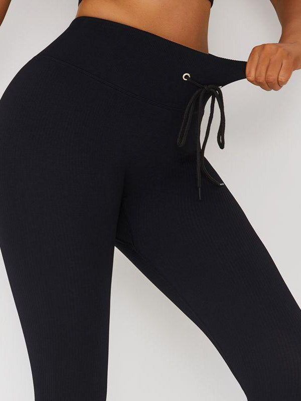 Drawstring Ribbed Fitness Yoga Leggings