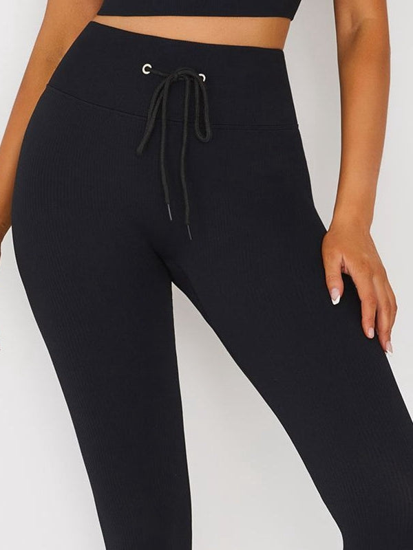 Drawstring Ribbed Fitness Yoga Leggings