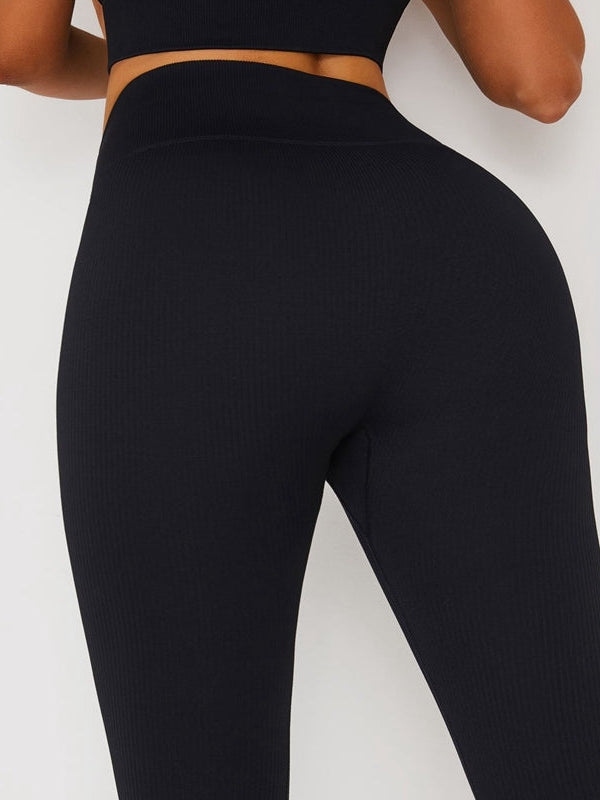 Drawstring Ribbed Fitness Yoga Leggings