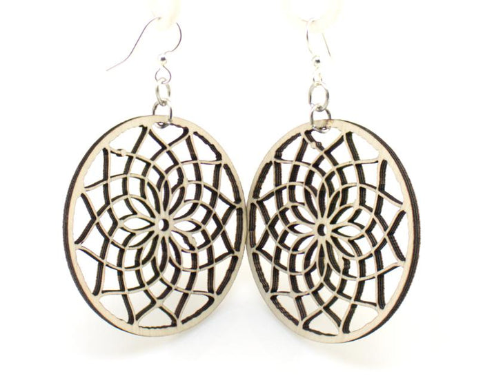Dreamcatcher earrings with webbed hoop, eco-friendly laser-cut jewelry made in USA