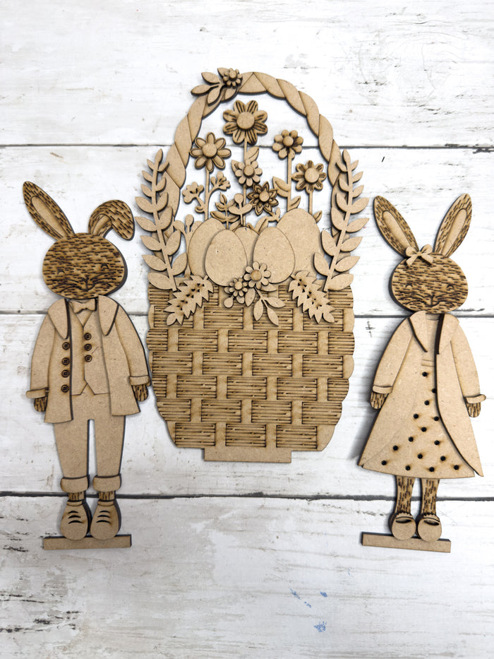 Easter Bunnies and Basket Trio Insert for Interchangeable Window Base DIY Kit