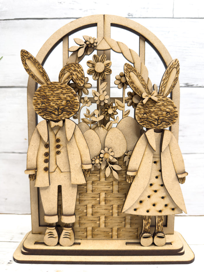 Easter Bunnies and Basket Trio Insert for Interchangeable Window Base DIY Kit