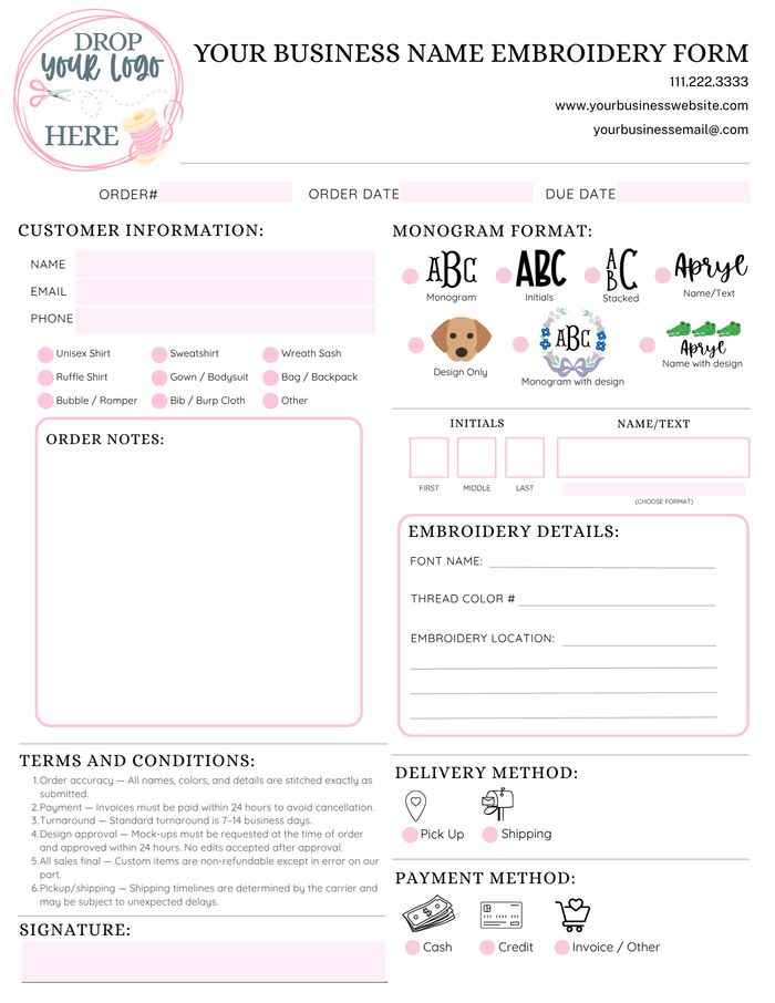 Editable Embroidery Form | Digital Download
