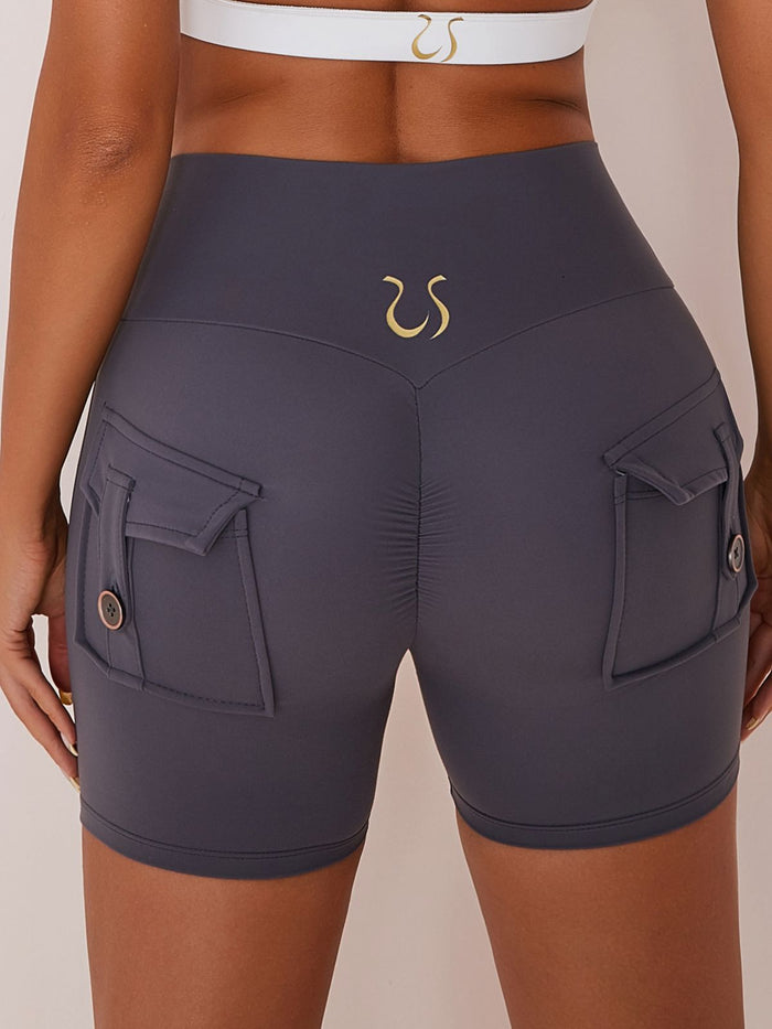 Elastic Hip Lifting Spandex Gym Cargo Booty Shorts