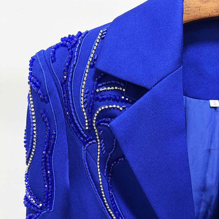 Elegant blue beaded pantsuit for evening wear