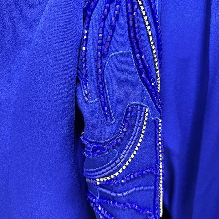 Elegant blue beaded pantsuit for evening wear