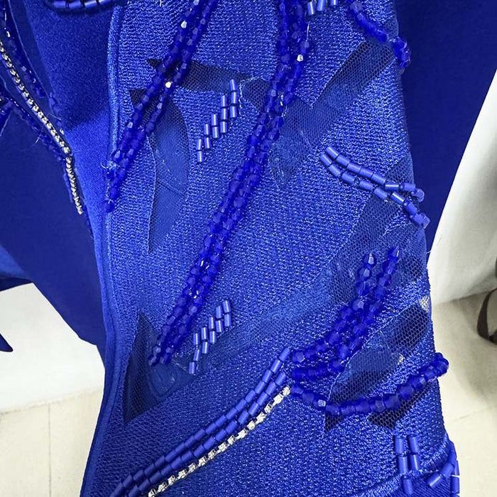 Elegant blue beaded pantsuit for evening wear