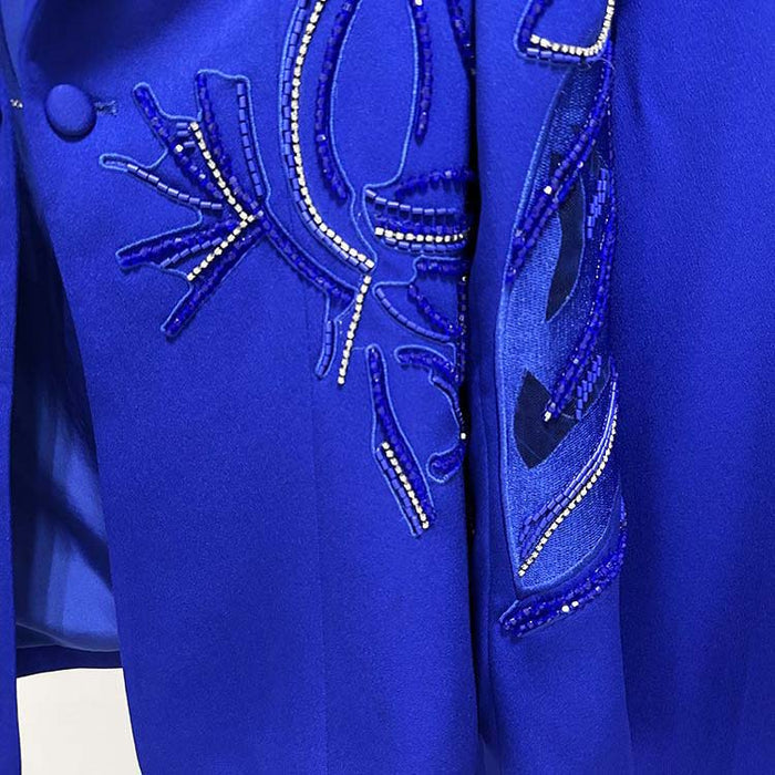 Elegant blue beaded pantsuit for evening wear