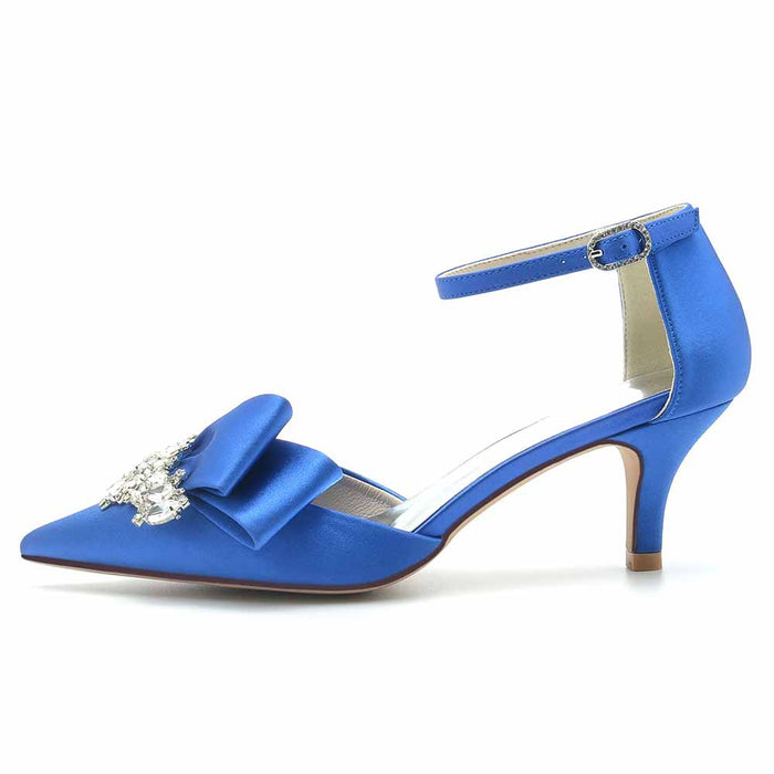 Elegant blue TC bridal shoes for the bride featuring a stunning bow and embellishment