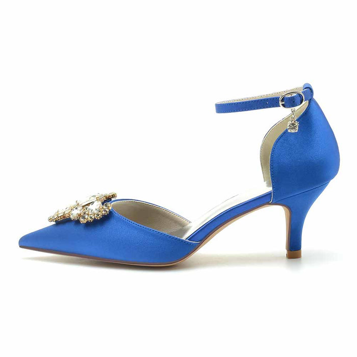 Elegant blue wedding heels for a wedding with jewel embellishment and ankle strap
