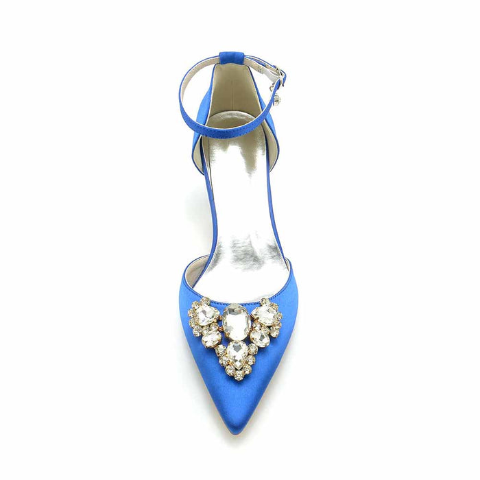 Elegant blue wedding heels with jeweled embellishments for a stylish wedding look