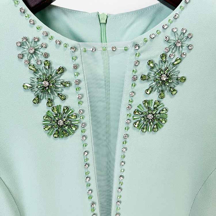 Elegant Mint Green Maxi Dress With Crystal For Paries