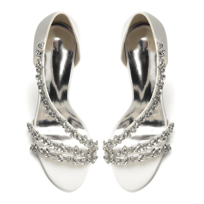 Elegant Satin Bridal Sandals with Crystal Rhinestone, Women's High Heel Shoes for Wedding Dress, Formal Party & Bride