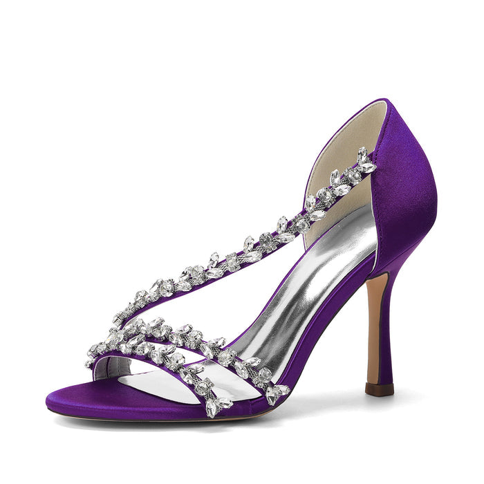 Elegant Satin Bridal Sandals with Crystal Rhinestone, Women's High Heel Shoes for Wedding Dress, Formal Party & Bride