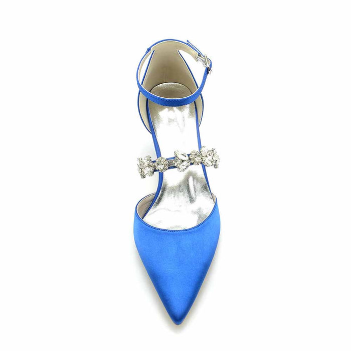 Elegant blue wedding heels shoes with jeweled ankle strap for a stylish bridal look
