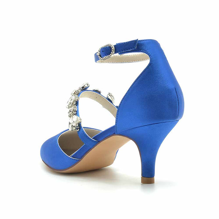 Elegant blue wedding heels shoes with sparkling embellishments and ankle strap for special occasions