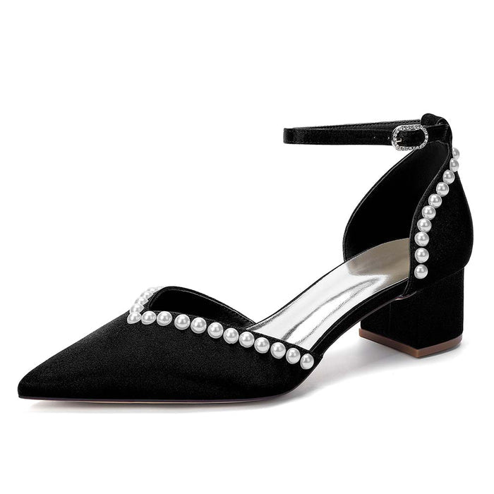 Elegant Women’s Pearl Ankle Strap Block Heel Dress Shoes