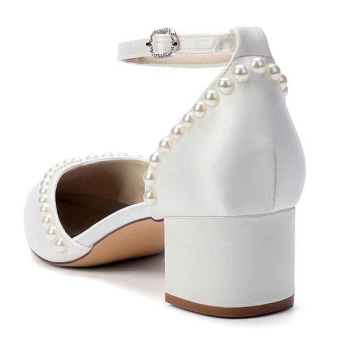 Elegant Women’s Pearl Ankle Strap Block Heel Dress Shoes