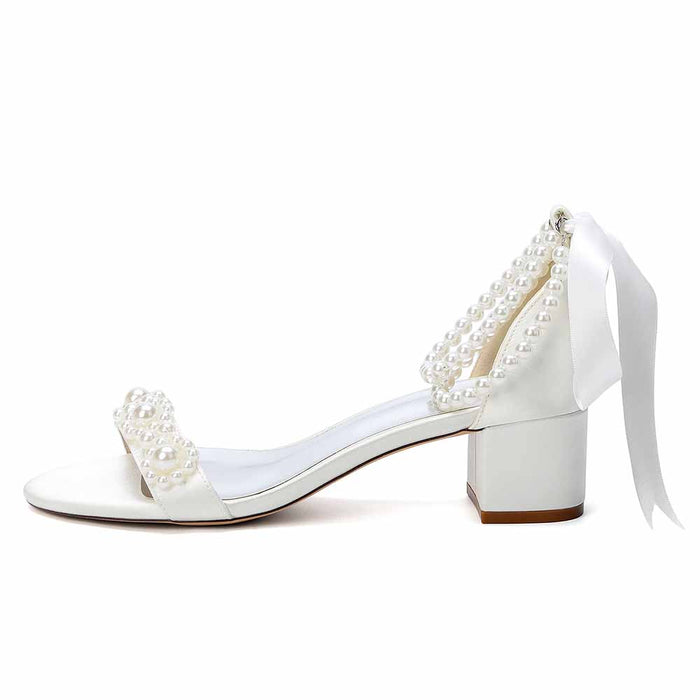 Elegant Women's Pearl Block Heel Sandals - Perfect for Wedding, Bridal & Formal Events