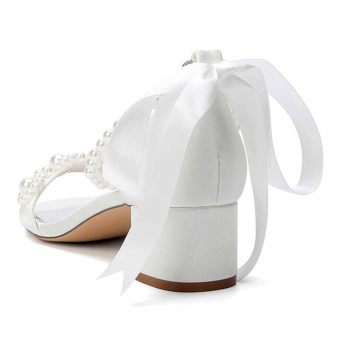 Elegant Women's Pearl Block Heel Sandals - Perfect for Wedding, Bridal & Formal Events