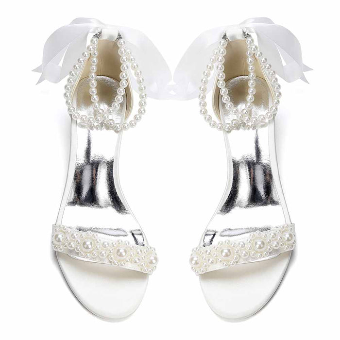 Elegant Women's Pearl Block Heel Sandals - Perfect for Wedding, Bridal & Formal Events