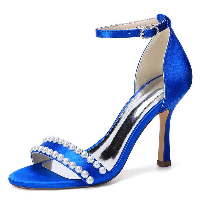 Elegant Women's Pearl Embellished Ankle Strap Stiletto High Heel Sandals - Bridal Wedding & Formal Evening Shoes