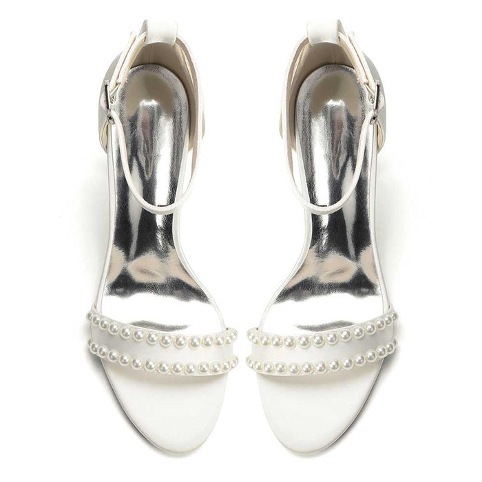 Elegant Women's Pearl Embellished Ankle Strap Stiletto High Heel Sandals - Bridal Wedding & Formal Evening Shoes