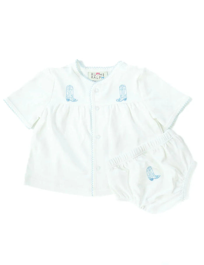 Embroidered Diaper Set - Blue Cowboy Boot