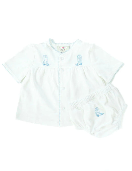 Embroidered Diaper Set - Blue Cowboy Boot