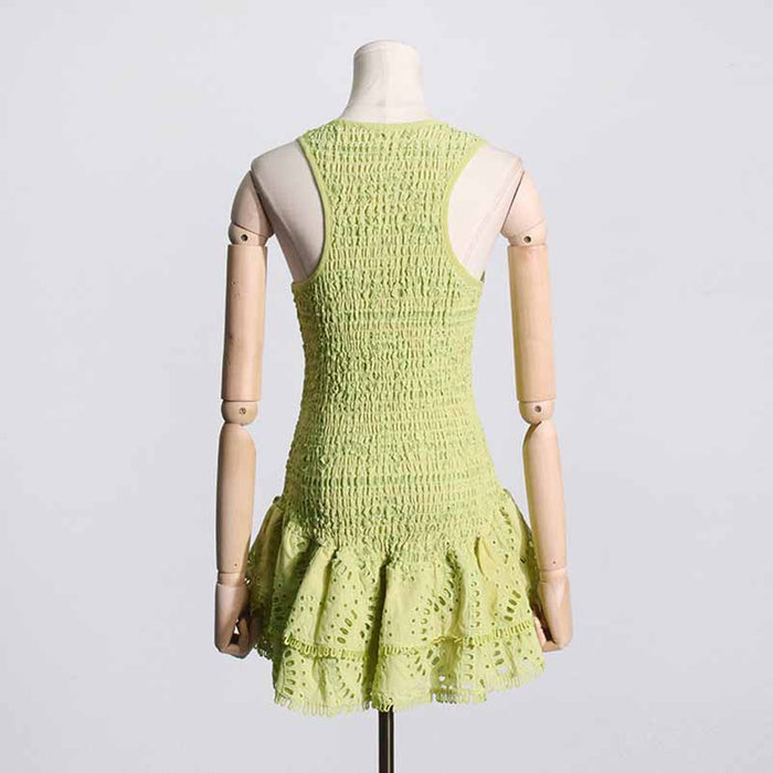 Embroidered Ruffled Floral Mini Dress Square Neck Short Dress