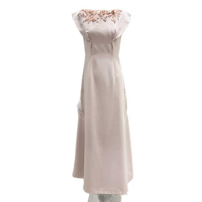 Embroidered Sculpted Collar Midi Dress – Dusty Pink Elegant Party & Wedding Guest Dress