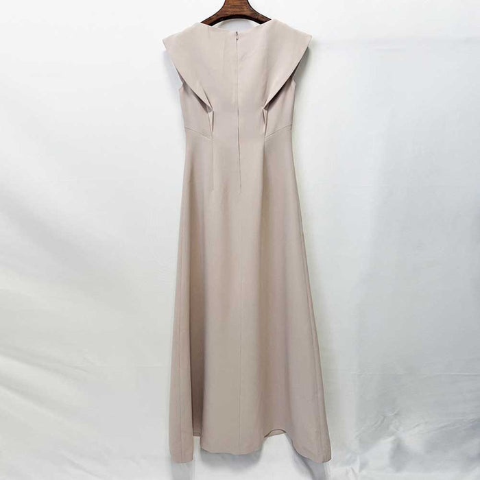 Embroidered Sculpted Collar Midi Dress – Dusty Pink Elegant Party & Wedding Guest Dress