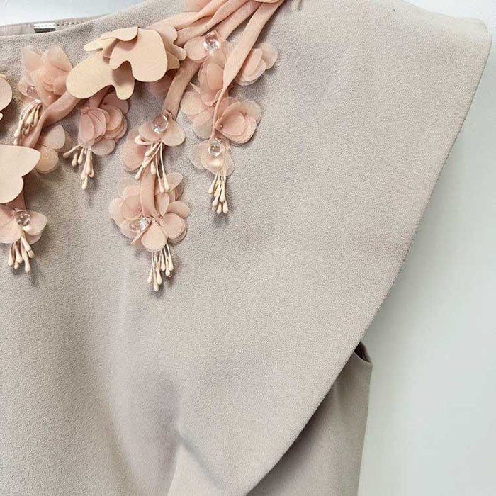 Embroidered Sculpted Collar Midi Dress – Dusty Pink Elegant Party & Wedding Guest Dress