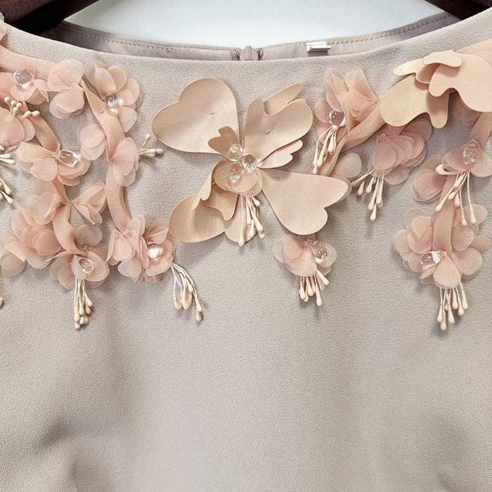 Embroidered Sculpted Collar Midi Dress – Dusty Pink Elegant Party & Wedding Guest Dress