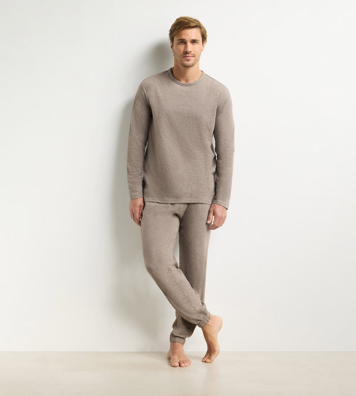 Ensemble pyjama pantalon homme marron mélange Dim Jersey Elastane