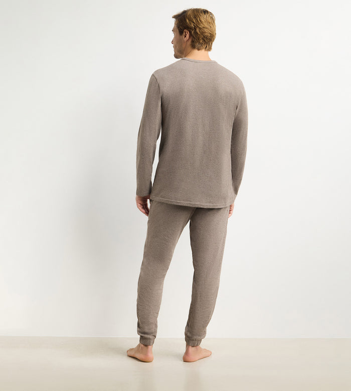 Ensemble pyjama pantalon homme marron mélange Dim Jersey Elastane