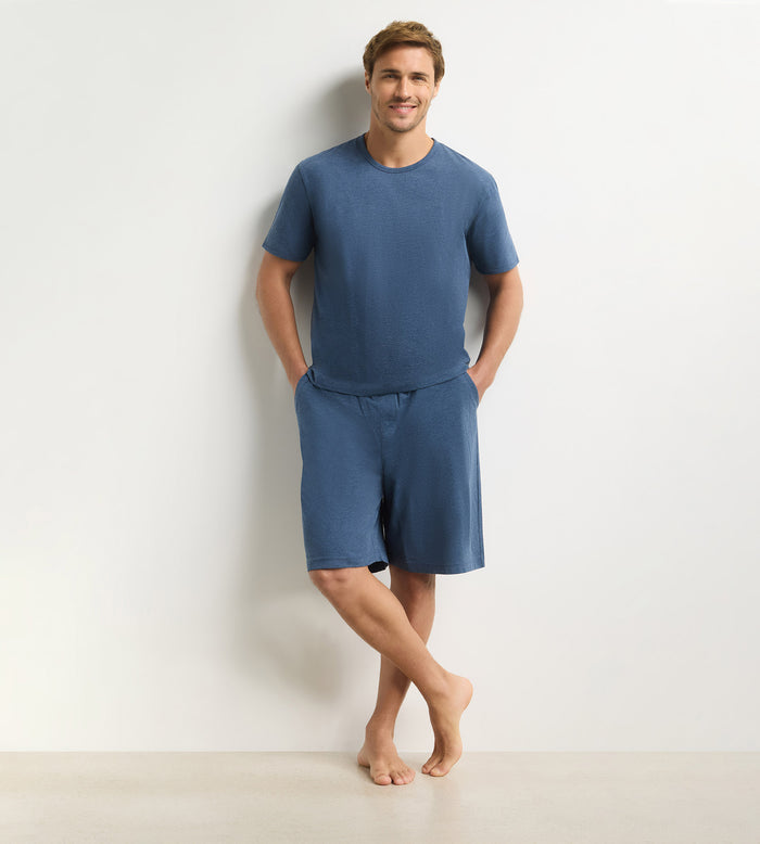 Ensemble pyjama short homme bleu mélange Dim Jersey